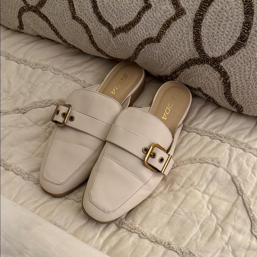 Soda Women's Tan Buckle Mules